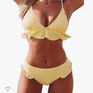 Cupshe Yellow Gingham Ruffled Bikini